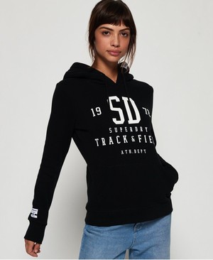 Superdry Track & Field Női Kapucnis Pulóver Fekete | TSXZR0263